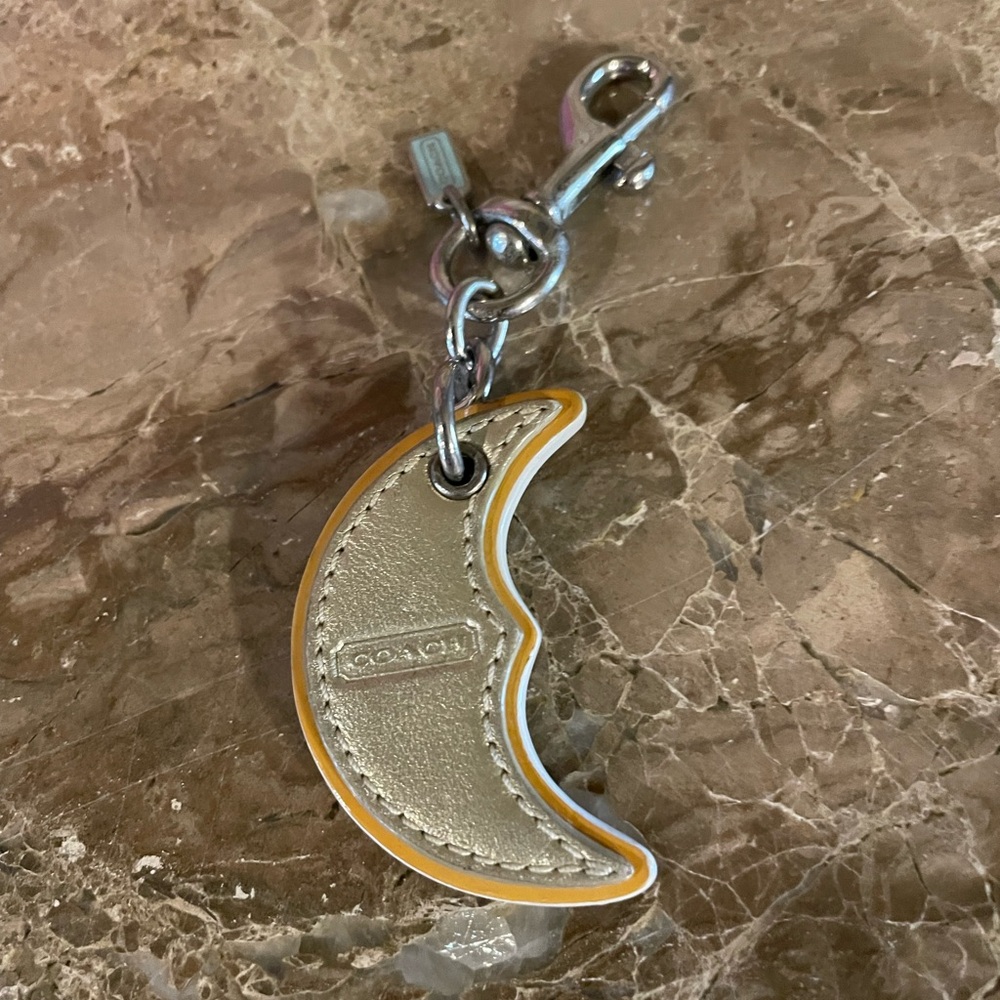 COACH Crescent Moon Leather Bag Charm Key Fob Keychain